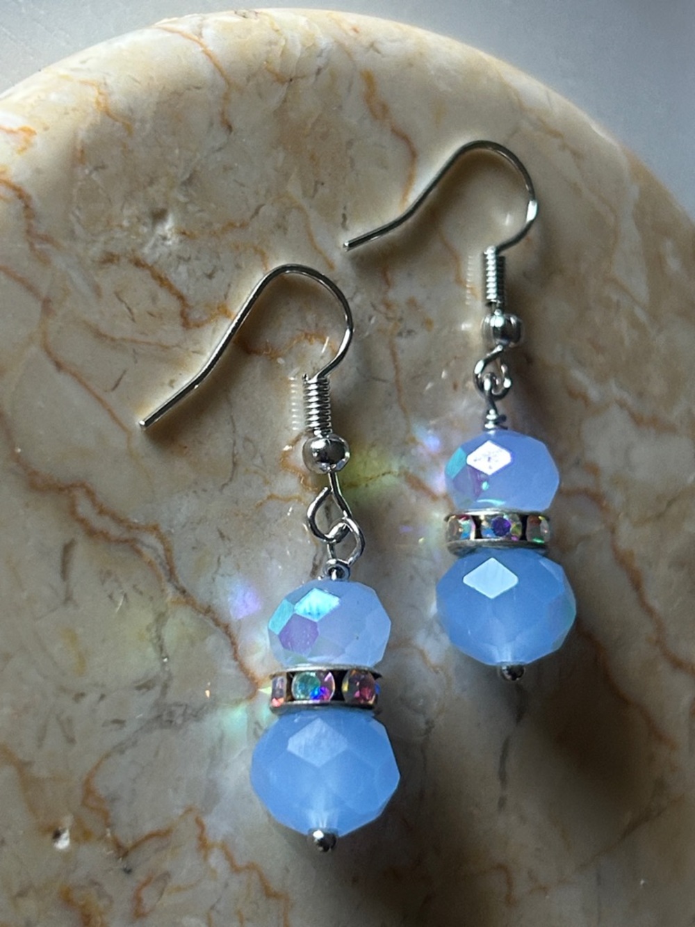 Blue Faceted Crystal Drop Earrings - Dangle Bead Earrings
